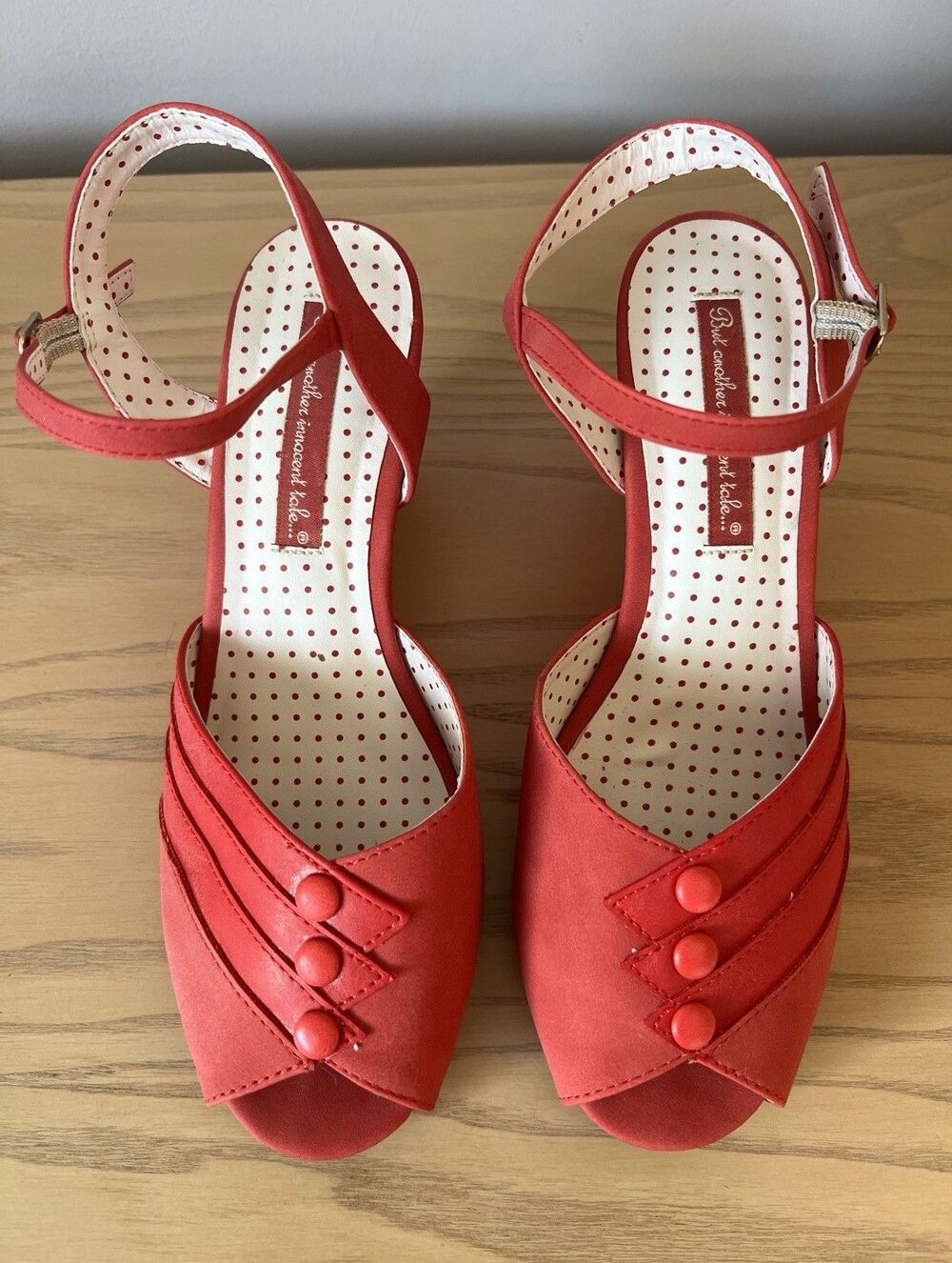 B.A.I.T. Footwear Red Peep Toe Wedge Sandals Heels But Another Innocent Tale 8.5